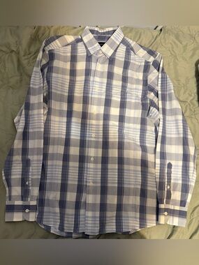 Ermenegildo Zegna Blue and White Plaid Dress Shirt Size XL